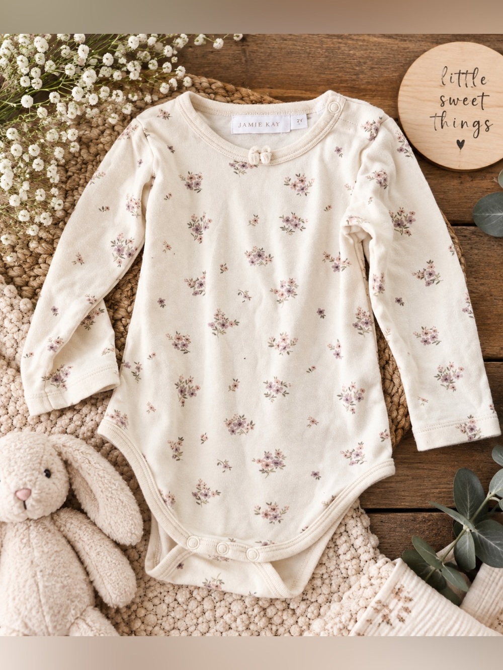 Jamie Kay Organic Cotton Floral Long Sleeve Bodysuit Onesie Size 2Y